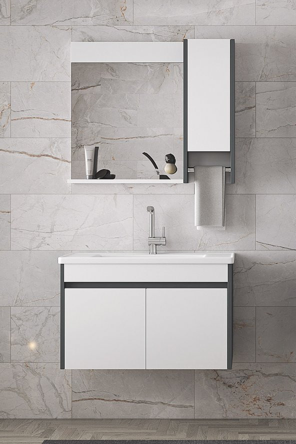 Alfa Banyo Estella-OA 80 Cm Mdf-aynalı-lavabolu Banyo Dolabı Takımı - Resim 3