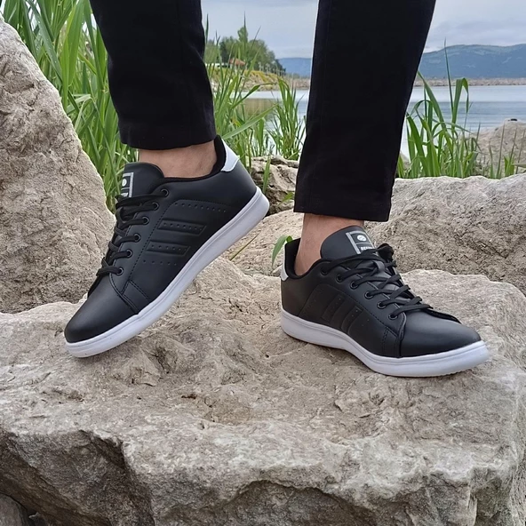 Bestof 041 Siyah-Beyaz Sneaker Düz Taban Spor Ayakkabı - 3
