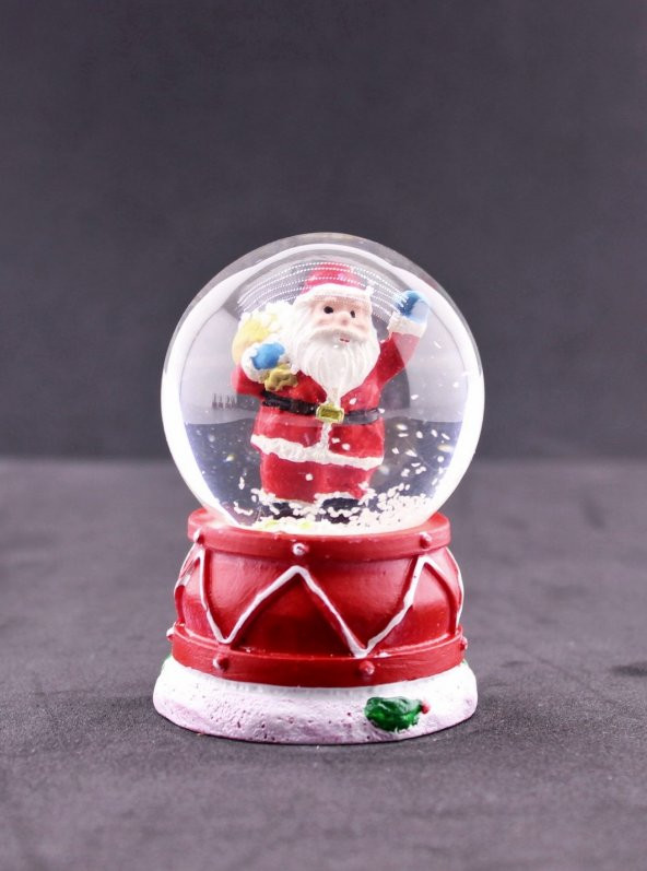 Noel Baba Hediye Torbası Temalı Mini Boy Işıklı Yılbaşı Kar Küresi 6.5 cm B