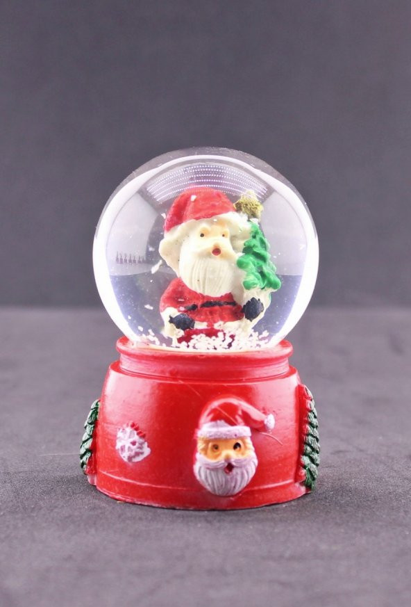 Noel Baba ve Çam Ağacı Temalı Mini Boy Işıklı  Yılbaşı Kar Küresi 6.5 cm E - Resim 2