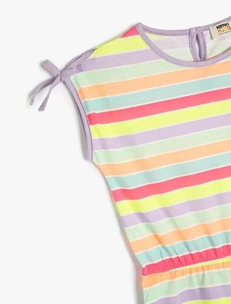 Koton Kız Çocuk Tulum Kısa Kolsuz Fiyonk Detaylı Yuvarlak Yaka Pamuklu - 3