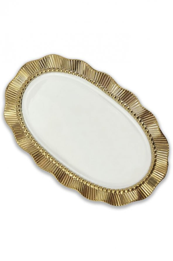 Digithome Golda Porselen 25 cm Oval Küçük Servis Tabağı Gold – YF205 C320.033 - HYT