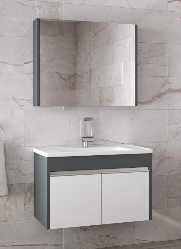 Alfa Banyo VİSENTE-EA 80 cm MDF-Aynalı-lavabolu banyo dolabı takımı- HAZIR KURULU - 3