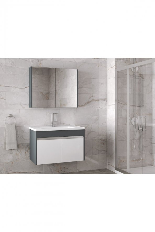 Alfa Banyo VİSENTE-EA 80 cm MDF-Aynalı-lavabolu banyo dolabı takımı- HAZIR KURULU - 4