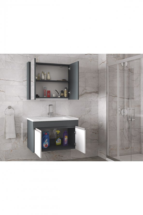 Alfa Banyo VİSENTE-EA 80 cm MDF-Aynalı-lavabolu banyo dolabı takımı- HAZIR KURULU - 5