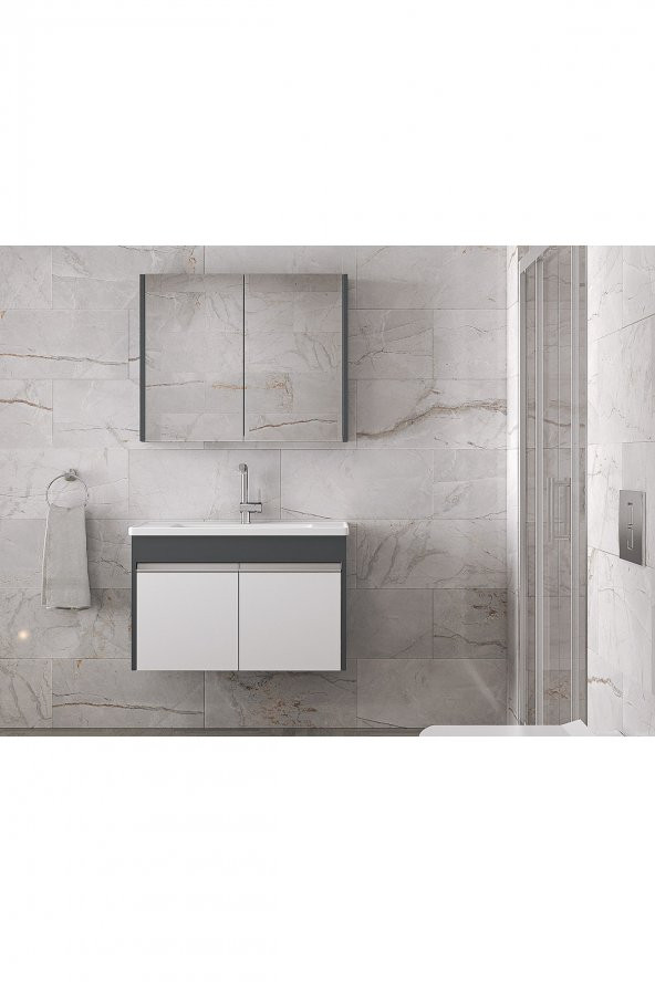Alfa Banyo VİSENTE-EA 80 cm MDF-Aynalı-lavabolu banyo dolabı takımı- HAZIR KURULU - 6