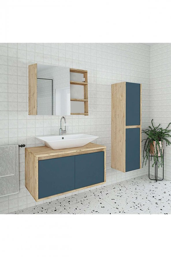 Alfa Banyo ESLA 80+35 cm Boy dolaplı -MDF-lavabolu banyo dolabı takımı- HAZIR KURULU - 2