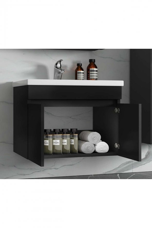 Alfa Banyo Viola Siyah 80 cm Aynalı banyo dolabı-lavabolu banyo dolabı takımı - 2