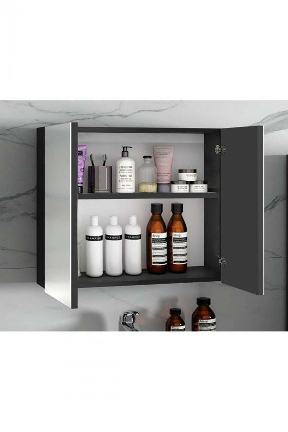 Viola Antrasit 80 Cm Mdf Aynalı Banyo Dolabı-Lavabolu Banyo Dolabı Takımı- - 4