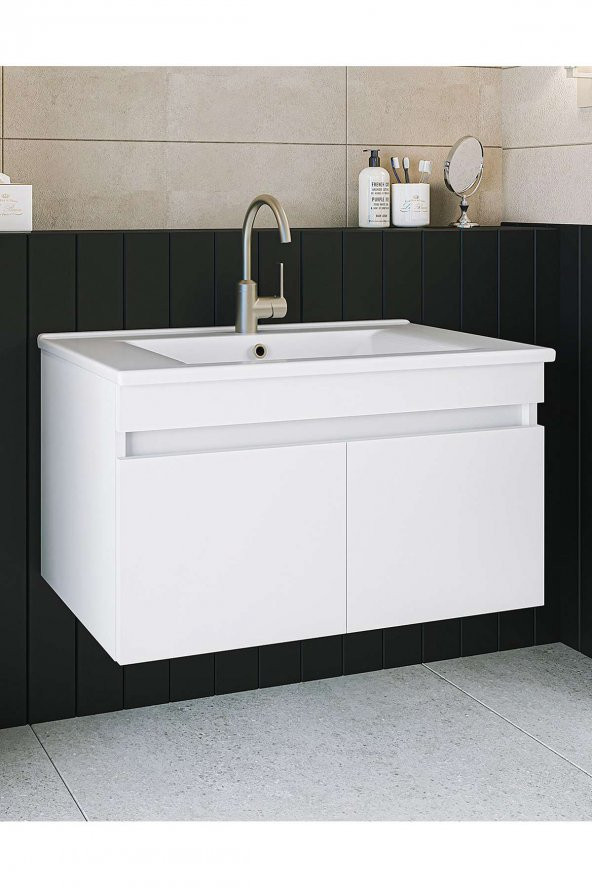 Alfa Banyo Viola Beyaz 80 Cm Ayna Dolaplı Seramik Lavabolu Mdf Banyo Dolabı Seti - 3