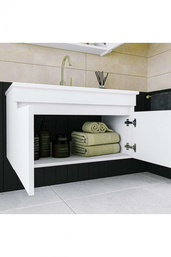 Alfa Banyo Viola Beyaz 80 Cm Ayna Dolaplı Seramik Lavabolu Mdf Banyo Dolabı Seti - 4