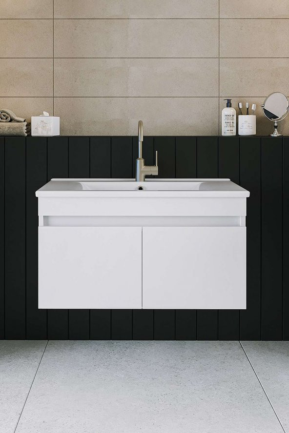 Alfa Banyo Viola Beyaz 80 Cm Ayna Dolaplı Seramik Lavabolu Mdf Banyo Dolabı Seti - 6