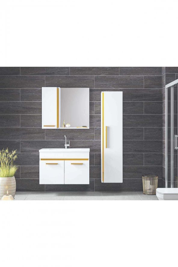 YENİ GOLD BEYAZ (80+35) 115 cm Boy Dolaplı Banyo Takımı- HAZIR KURULU - 4