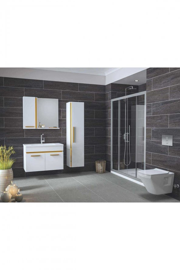 YENİ GOLD BEYAZ (80+35) 115 cm Boy Dolaplı Banyo Takımı- HAZIR KURULU - 6