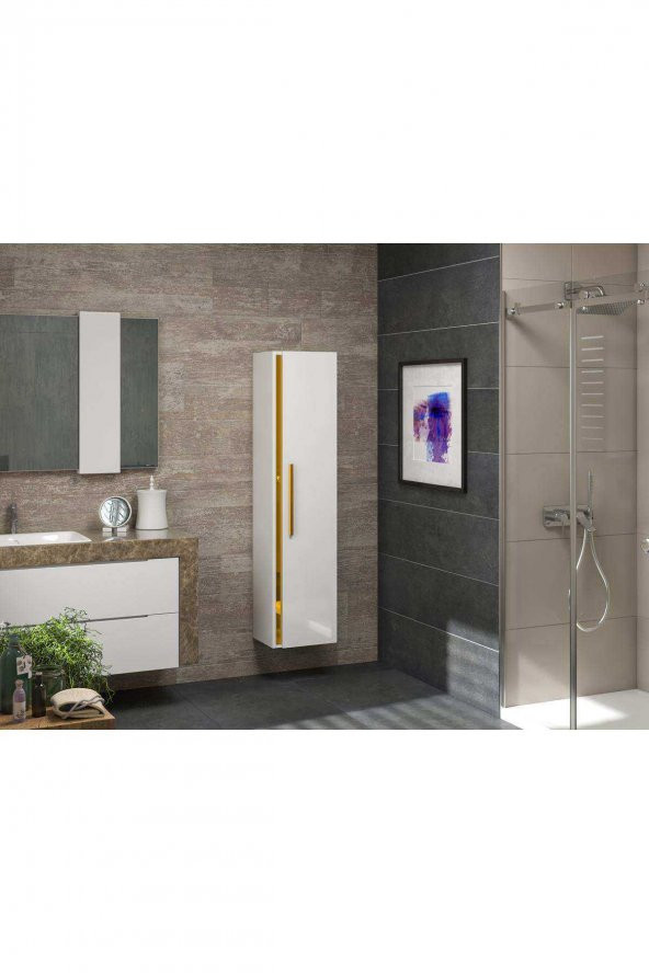 Alfa Banyo YENİ GOLD MDF BEYAZ 140 cm Boy Dolabı - Resim 3