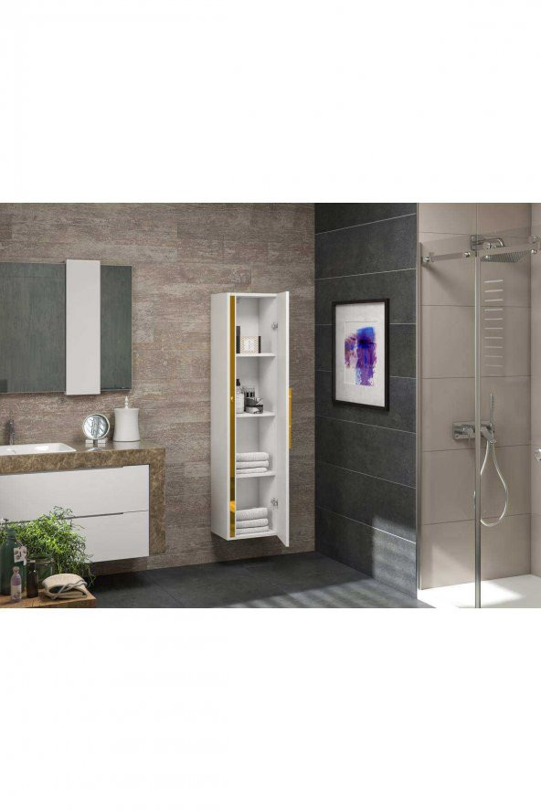 Alfa Banyo YENİ GOLD MDF BEYAZ 140 cm Boy Dolabı - Resim 5