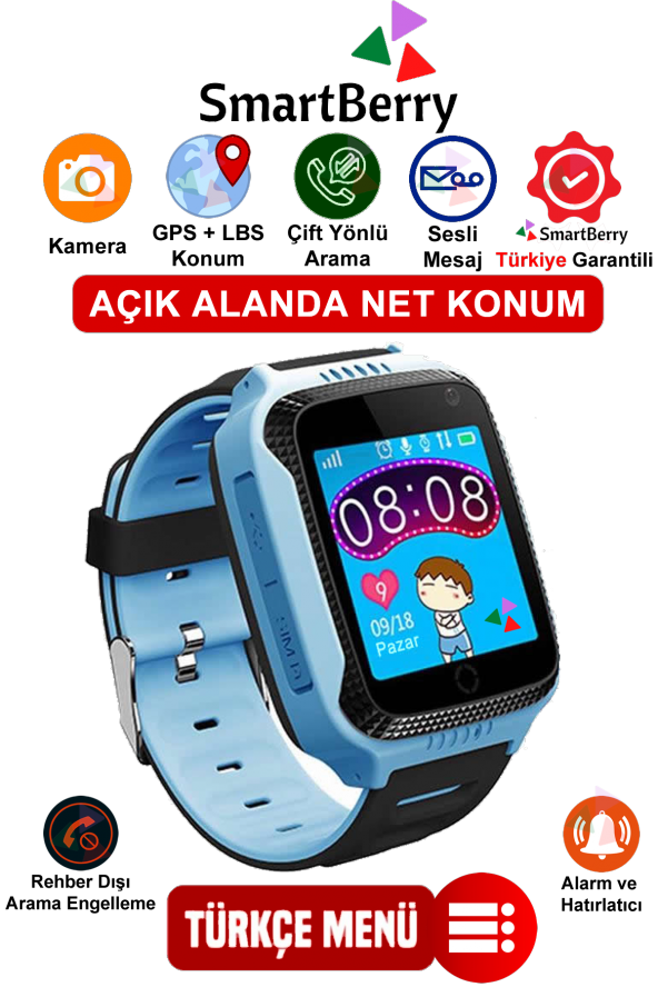 Smartberry Z6 GPS Konumlu Akıllı Çocuk Takip Saati Sim Kartlı Arama, Kameralı, Gizli Dinleme Özellikli - Mavi
