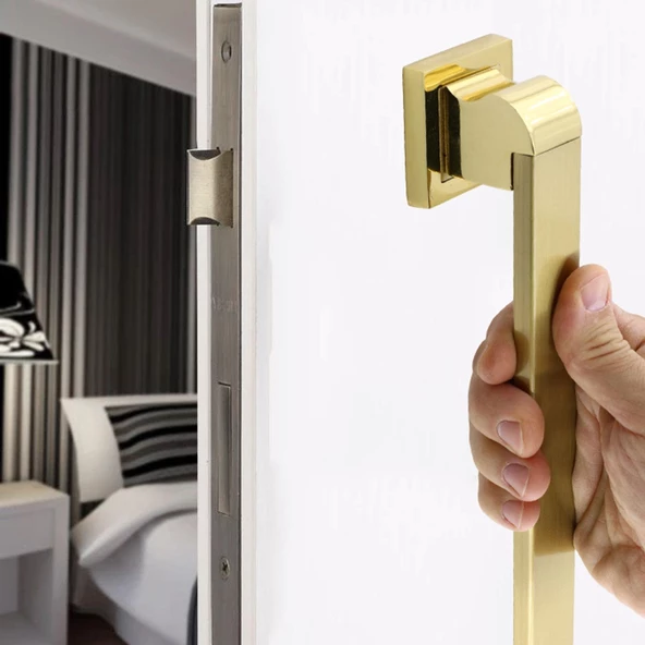 Bersel Sürgülü Kapı Çekme Kolu Tutma Kulpu Kulbu Çelik Dış Kapı Tutamağı Gold Altın 50 Cm - Resim 2