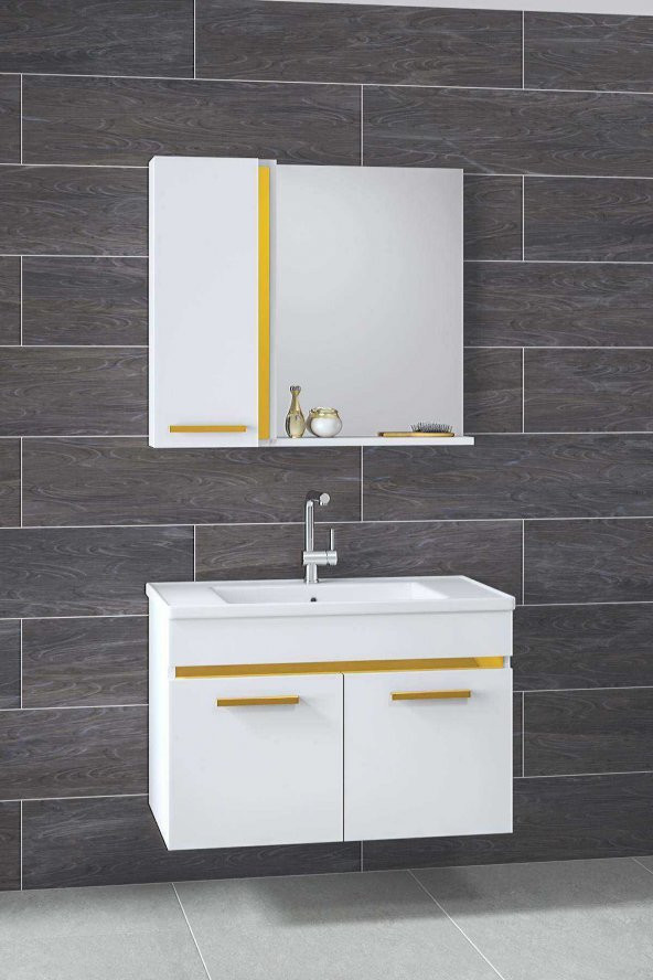 Alfa Banyo Yeni Gold Beyaz 65 cm MDF Banyo Takımı