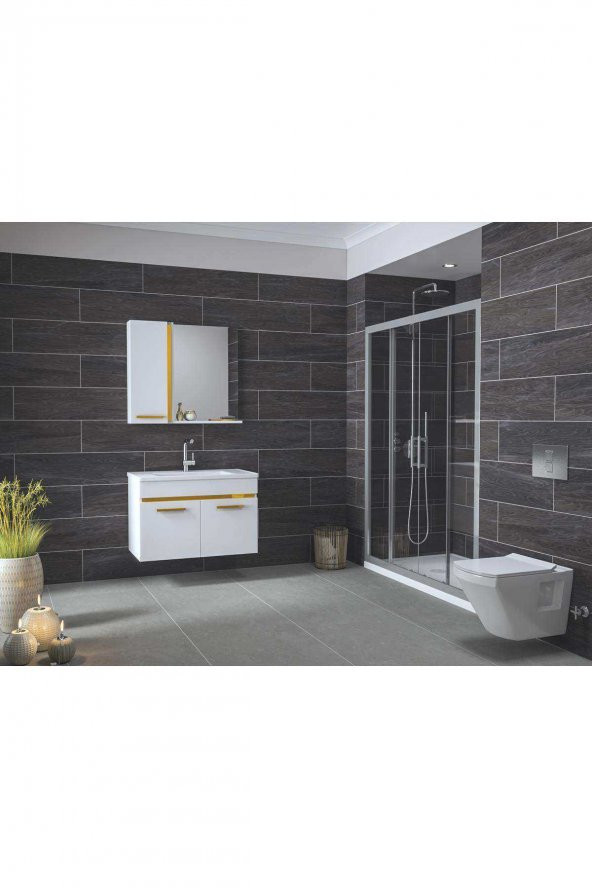 Alfa Banyo Yeni Gold Beyaz 65 cm MDF Banyo Takımı - 4