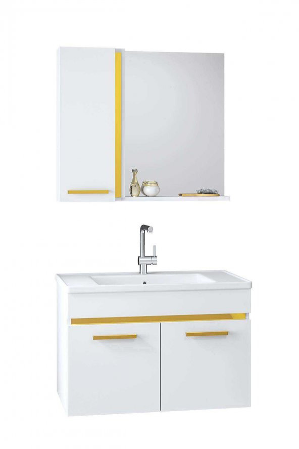 Alfa Banyo Yeni Gold Beyaz 65 cm MDF Banyo Takımı - 5