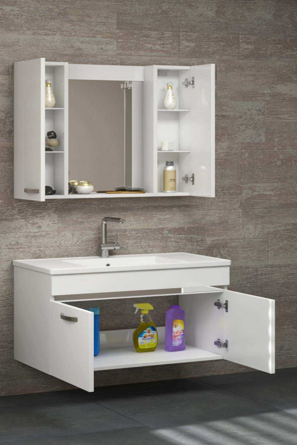 Alfa Banyo SAFİR BEYAZ 100 cm Komple MDF Banyo Takımı - HAZIR KURULU - 2