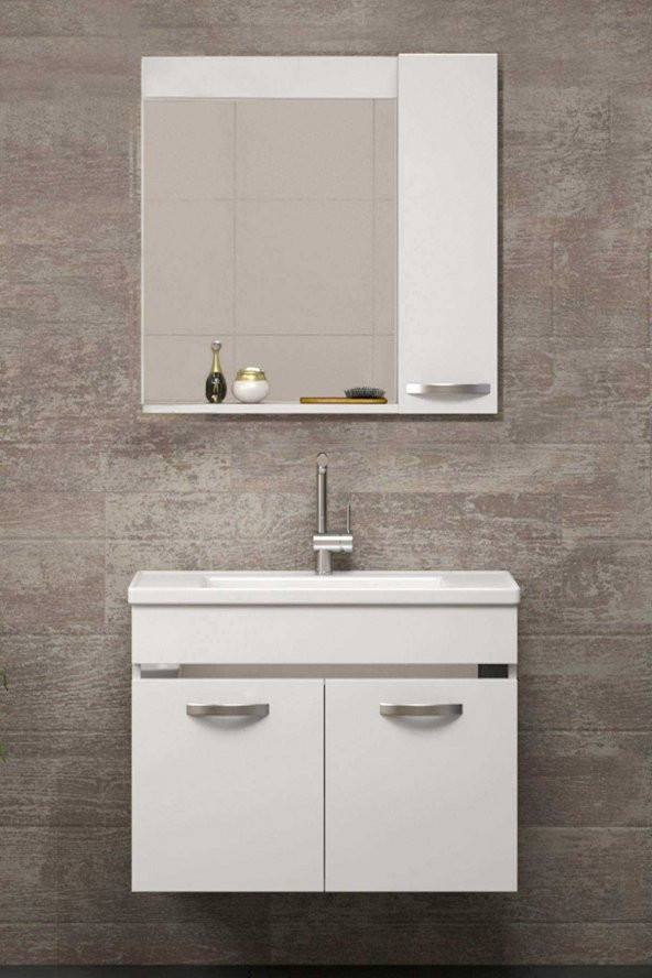 SAFİR BEYAZ 65 cm MDF Banyo Takımı-TAMAMI MDF - HAZIR KURULU