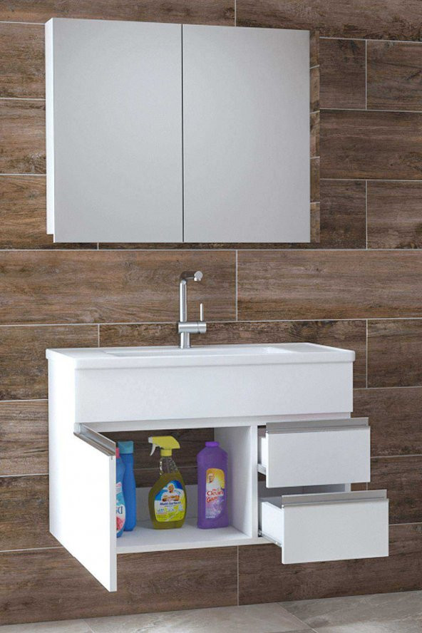 ESEN BEYAZ 80 cm LÜX Banyo Takımı- HAZIR KURULU