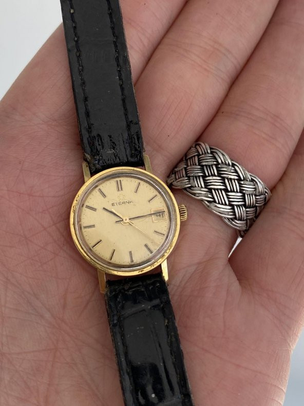Eterna 23.7 mm Deri Kordon 14K Altın Kadın Kol Saati 2.El - 2
