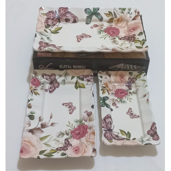 YNS / 3 LÜ KAYIK TABAK DİKDÖRTGEN DİJİTAL BASKILI UZUNLUK 26 . 23 . 20 . GENİŞLİK 17 . 14. 11 CM - 3
