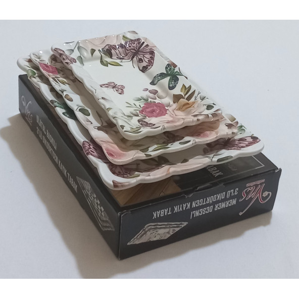 YNS / 3 LÜ KAYIK TABAK DİKDÖRTGEN DİJİTAL BASKILI UZUNLUK 26 . 23 . 20 . GENİŞLİK 17 . 14. 11 CM - 4