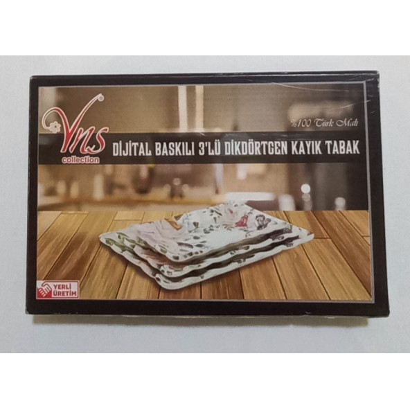 YNS / 3 LÜ KAYIK TABAK DİKDÖRTGEN DİJİTAL BASKILI UZUNLUK 26 . 23 . 20 . GENİŞLİK 17 . 14. 11 CM - 6