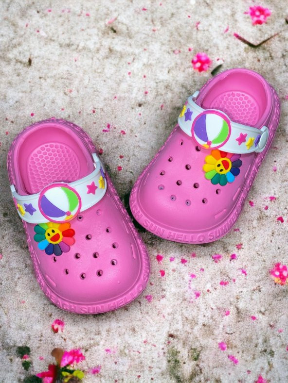 Calx Çocuk Pembe Renk Güneş Figürlü Kaydırmaz Ortopedik Sandalet Crocs Terlik