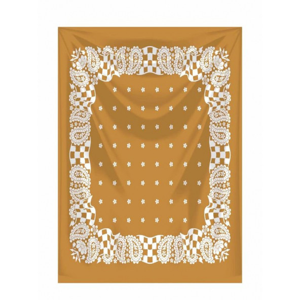 qosrix HARDAL ZEMİN ÜZERİNE BEYAZ DAMA DESENLİ KARE %100 PAMUK BANDANA 55X55 UNİSEX