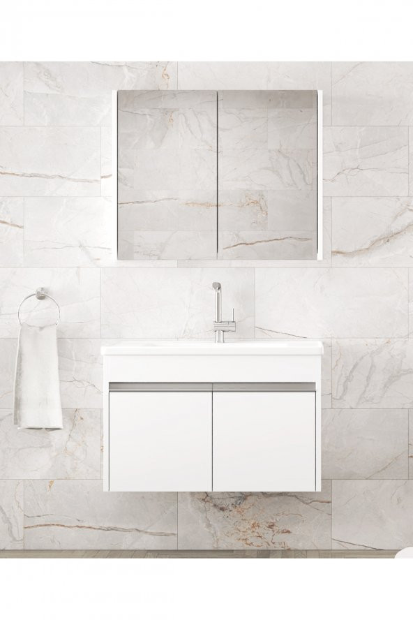 Alfa Banyo VİSENTE-EA BEYAZ 80 cm MDF-Aynalı-lavabolu banyo dolabı takımı-- HAZIR KURULU- - 3