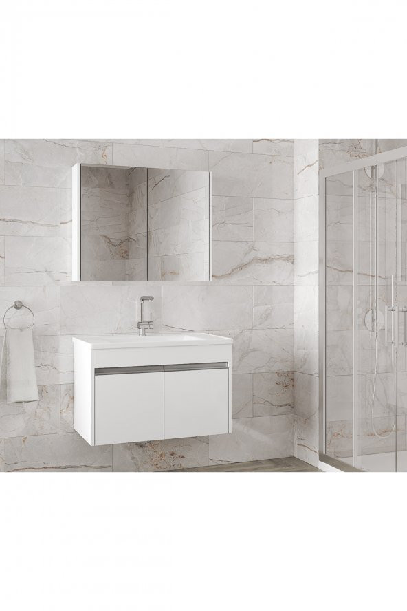 Alfa Banyo VİSENTE-EA BEYAZ 80 cm MDF-Aynalı-lavabolu banyo dolabı takımı-- HAZIR KURULU- - 4