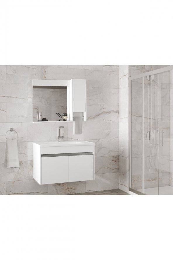 VİSENTE-OA BEYAZ 80 cm MDF-Aynalı-lavabolu banyo dolabı takımı-- HAZIR KURULU - 4