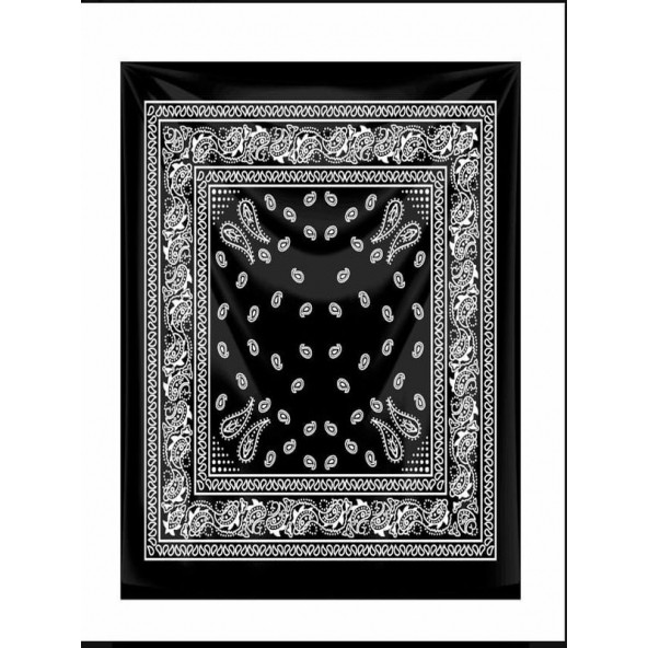 qosrix SİYAH ZEMİN ÜZERİNE BEYAZ KLASİK BANDANA DESENLİ KARE %100 PAMUK BANDANA 55X55 UNİSEX