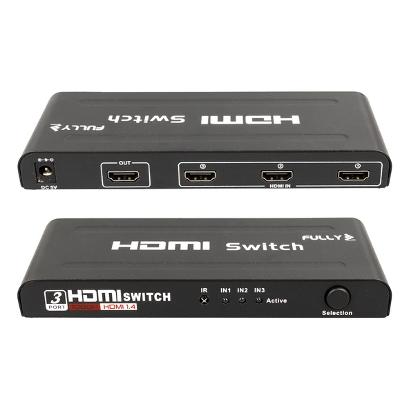 FULLY G-538H 3 GİRİŞ 1 ÇIKIŞ HDMI SWITCHER TOPLAYICI METAL KASA ADAPTÖRLÜ - 2