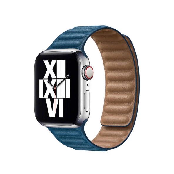 ​​​Apple Watch Ultra 49mm Kordon Saat Değildir. KRD-34 Deri Strap Kayış Lyon Tech  Mavi