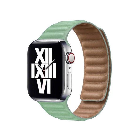 ​​​Apple Watch Ultra 49mm Kordon Saat Değildir. KRD-34 Deri Strap Kayış Lyon Tech  Açık Yeşil