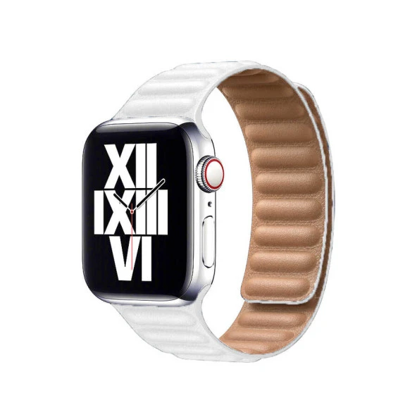 ​​​Apple Watch Ultra 49mm Kordon Saat Değildir. KRD-34 Deri Strap Kayış Lyon Tech  Beyaz