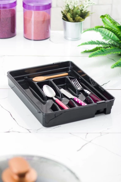 Akrilik Siyah Ayarlanabilir Çekmece İçi Kaşıklık & Çekmece İçi Organizeri (35*28*5 / 35*44*5) - 2