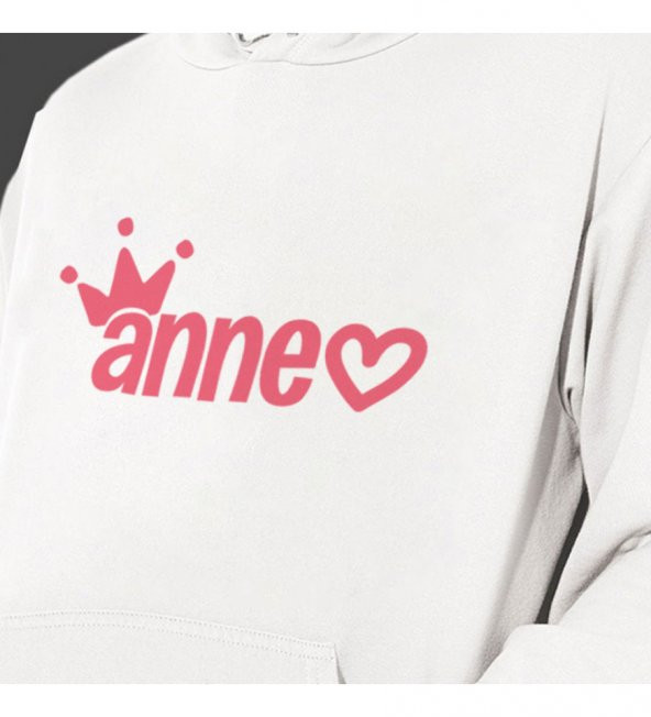 Anneler Günü "Annem" Baskılı Kapşonlu Beyaz Unisex Sweatshirt HK2625 - 2