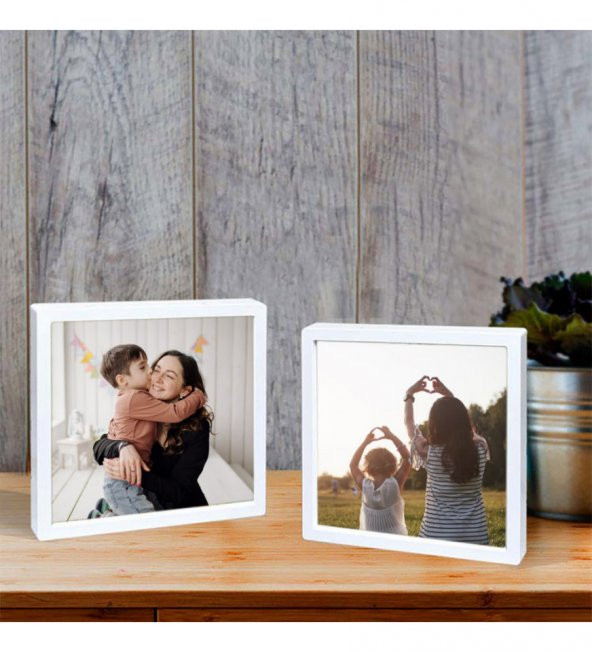 Anneler Günü Özel Foto Baskılı Yapışkanlı Sök Tak Beyaz Pola Çerçeveler 12x12cm - 5'li Paket HK2665 - 2
