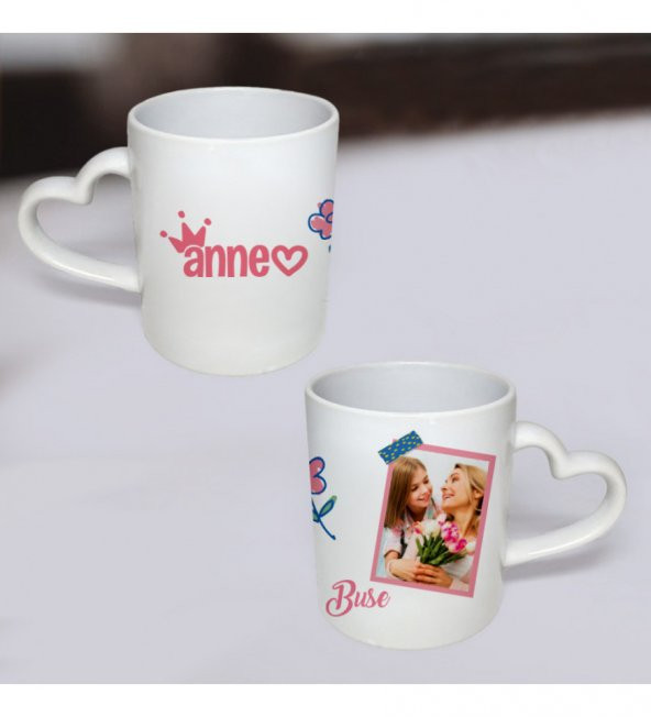 Kişiye Özel Anneler Günü Fotoğraf Baskılı Kalp Kulplu Kupa Bardak HK2652 ürün görseli