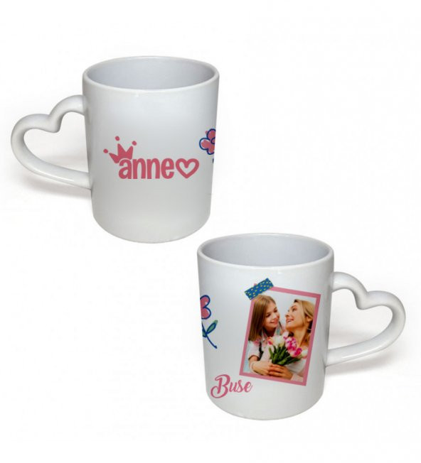 Kişiye Özel Anneler Günü Fotoğraf Baskılı Kalp Kulplu Kupa Bardak HK2652 - Resim 2