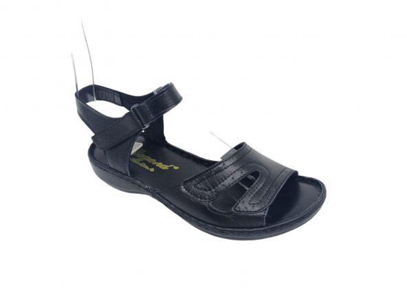 Zerhan 321 Kadın Siyah Hakiki Deri Cırtlı Yumuşak Taban Comfort Sandalet Ayakkabı - 5