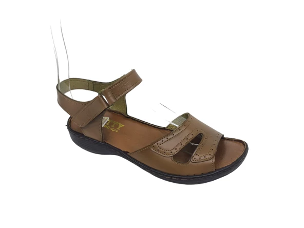 Zerhan 321 Kadın Taba Hakiki Deri Cırtlı Yumuşak Taban Comfort Sandalet Ayakkabı - 2
