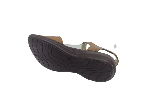 Zerhan 321 Kadın Taba Hakiki Deri Cırtlı Yumuşak Taban Comfort Sandalet Ayakkabı - 4